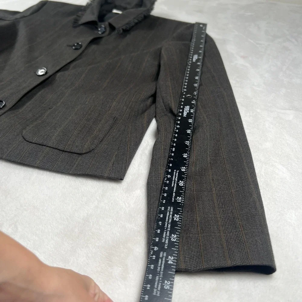Harve Benard Sport Blazer Womens 10‎ Gray Wool Pinstripe Fringe Collar Jacket